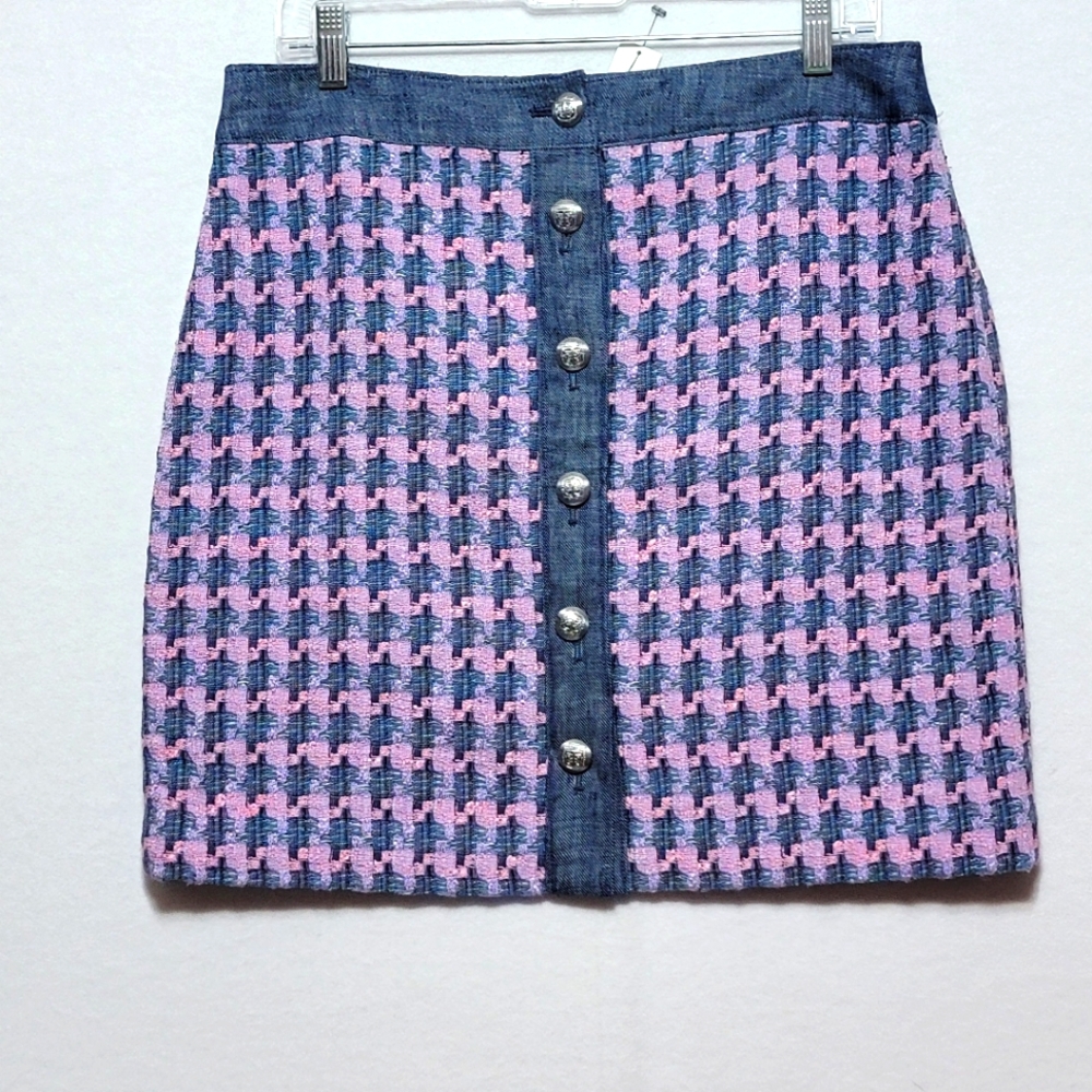 NWT Talbots Chic Pink and Blue Houndstooth Skirt Petite SIZE 10. #722‎